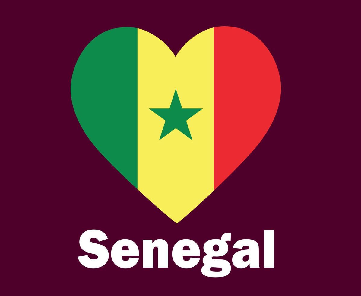 corazón de bandera de senegal con diseño de símbolo de nombres vector de final de fútbol de áfrica ilustración de equipos de fútbol de países africanos