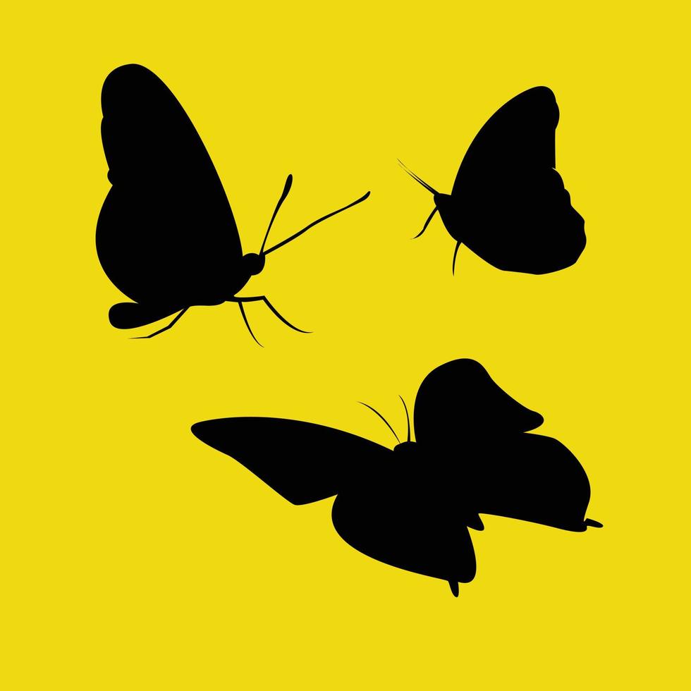 Conjunto de mariposas animales de silueta de ilustración vectorial aislado sobre fondo amarillo vector