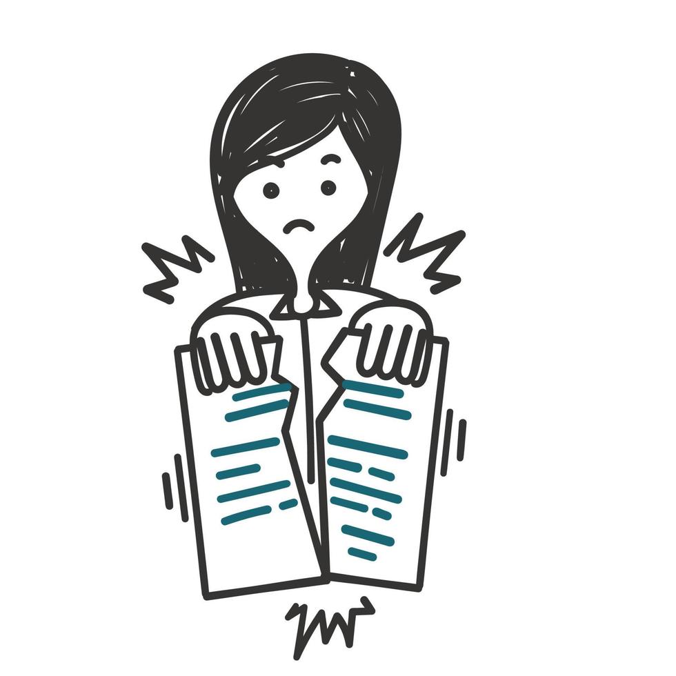 hand drawn doodle tearing contract paper sheet illustration vector
