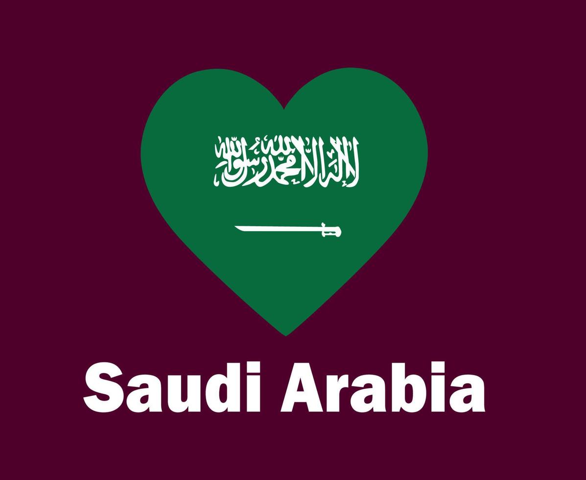 arabia saudita bandera corazón con nombres símbolo diseño asia fútbol final vector países asiáticos equipos de fútbol ilustración