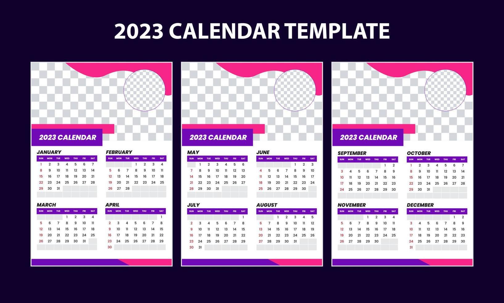 Set of 2023 Calendar Portrait Template Design vector