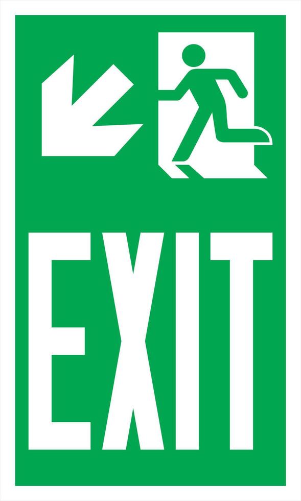 Emergency Escape Evacuation Sign Marking ISO Standard Exit Down Left. Using Pictograms in Compliance with NFPA 170 vector