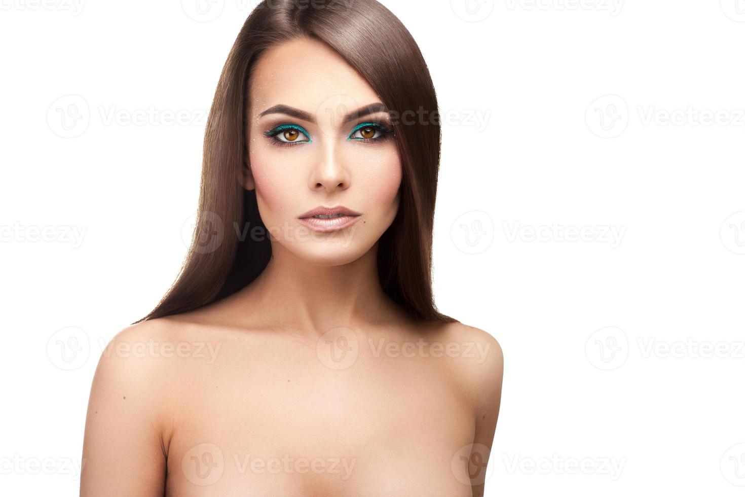 Young adult sexy lady with healthy skin makeup and perfect straight hairstyle photo