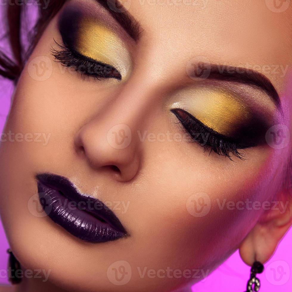 square close up color photo of sexy woman with make up