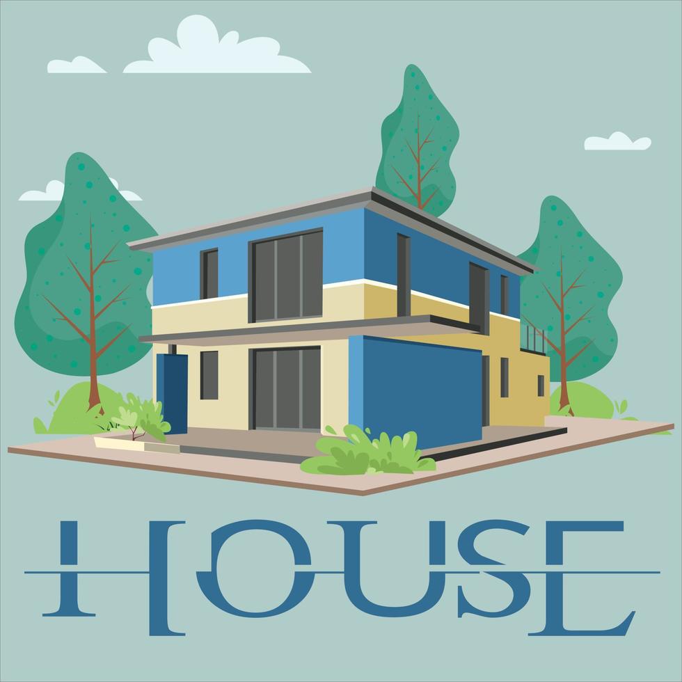 arquitectura minimalista de casa de bloques con garaje. edificio exterior de villa contemporánea. vector