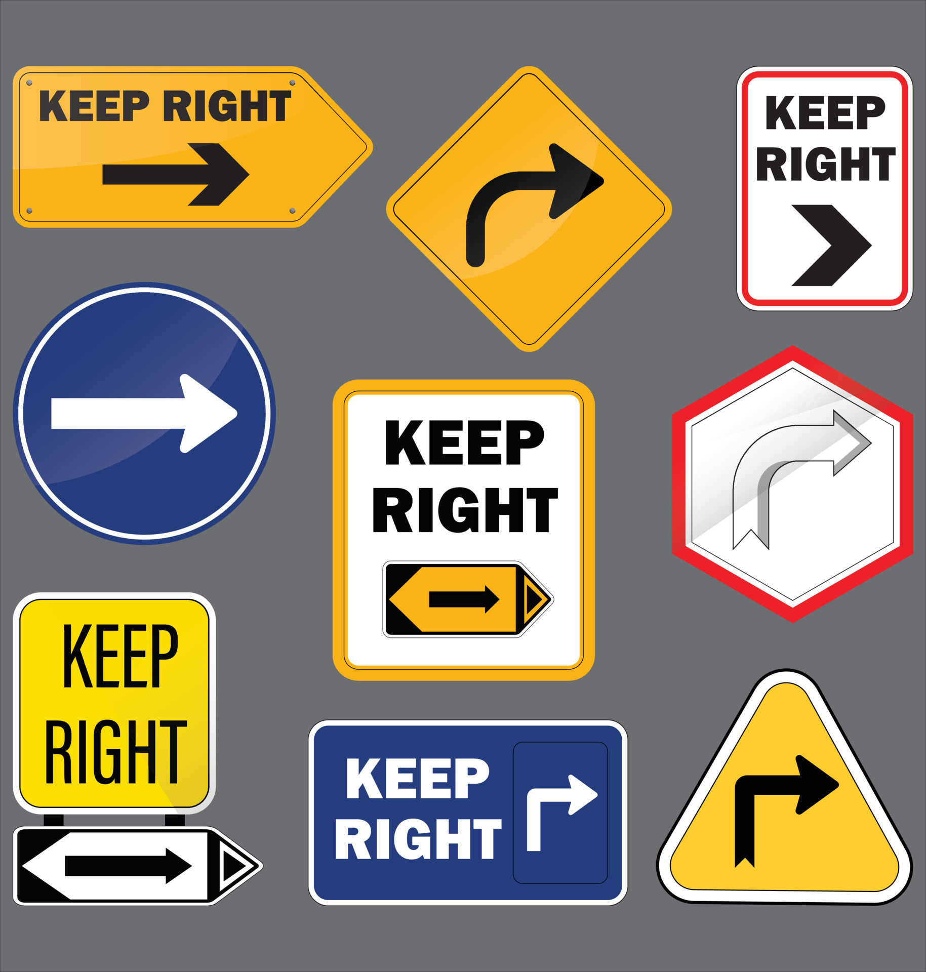 Road sign, keep to the right. Warning to motorists on the road. Vector