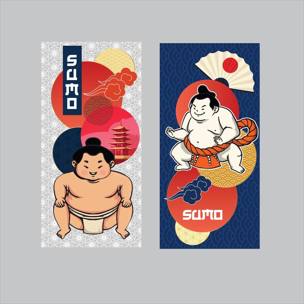 sumo player vintage. japanese sumo vector set.  Sumo fighter vector illustration.