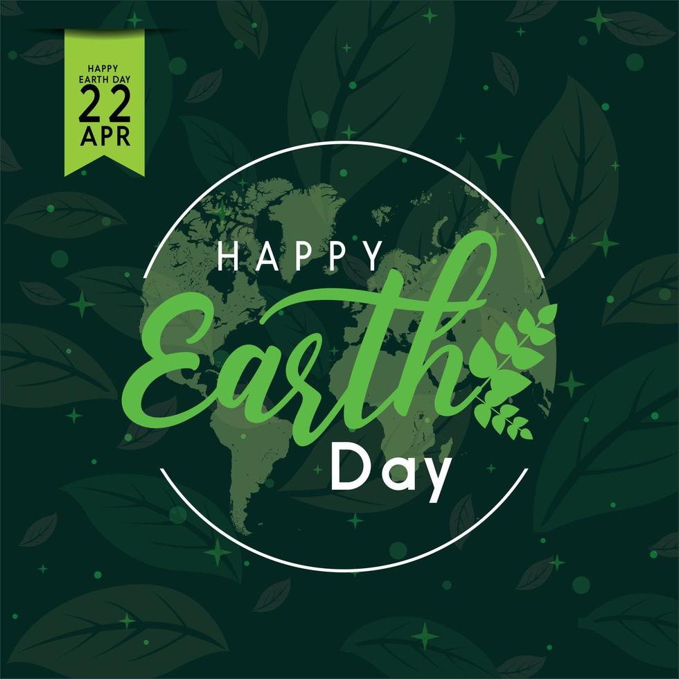 Earth day logo design. Happy Earth Day, 22 April. World map background vector illustration. Vector