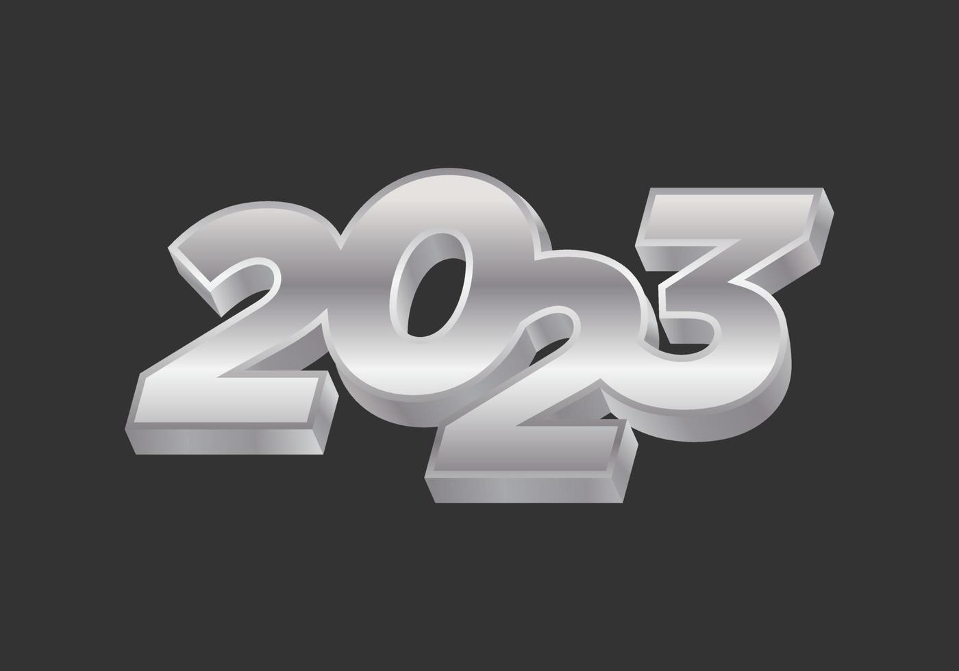 feliz año nuevo 2023 moderno y elegante texto plateado con luz. plantilla de diseño de logotipo vector