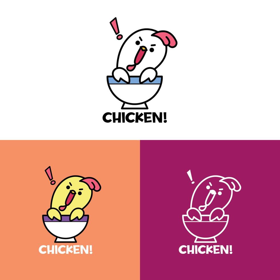 FUNNY CHICKEN IN A BOWL CARTOON LOGO SET vector