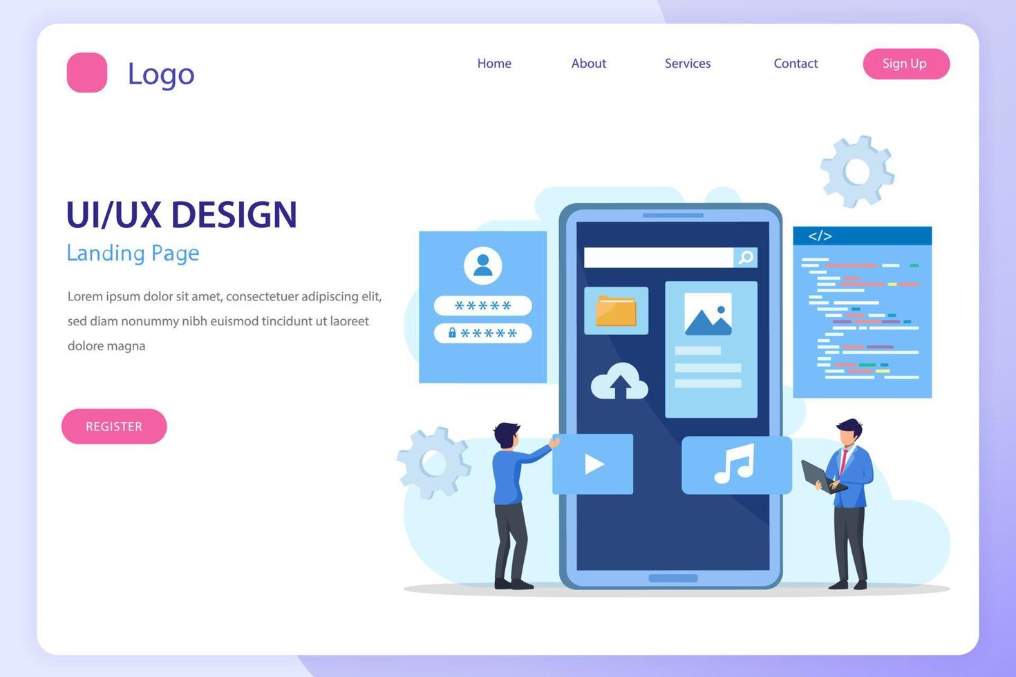 UI UX design concept, Creating an application design, content and text place, Vector illustration