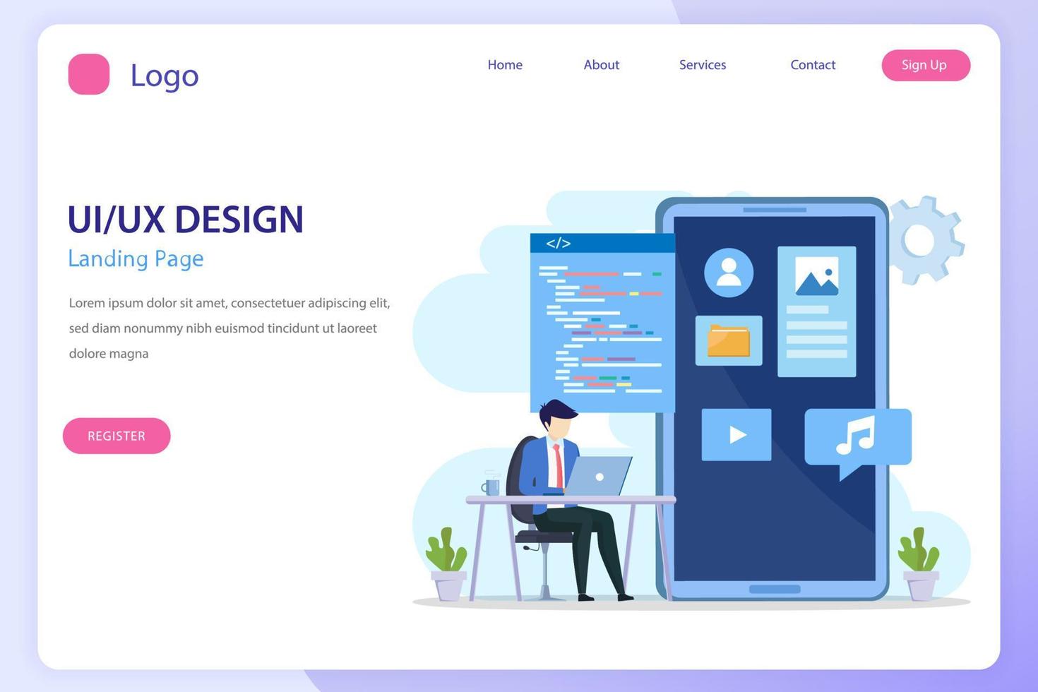 UI UX design concept, Creating an application design, content and text place, Vector illustration