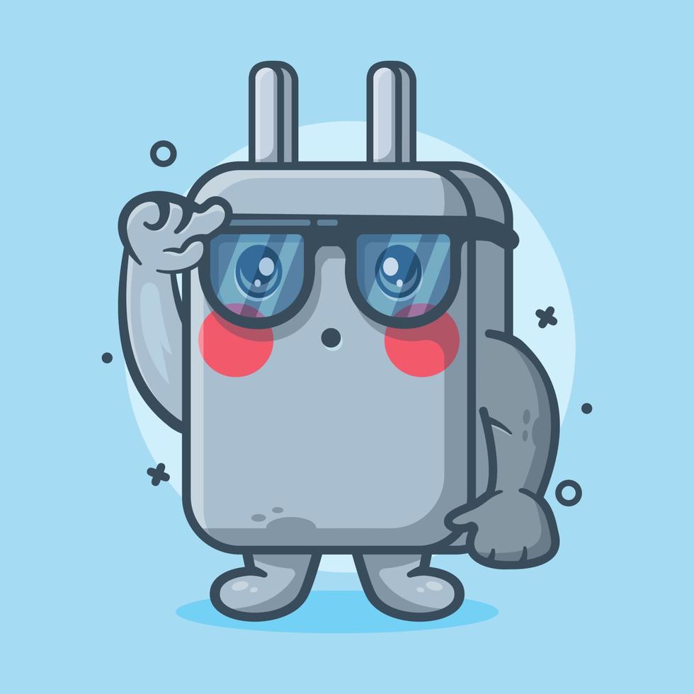 mascota de personaje de cargador de teléfono inteligente genio con expresión de pensamiento dibujos animados aislados en diseño de estilo plano vector