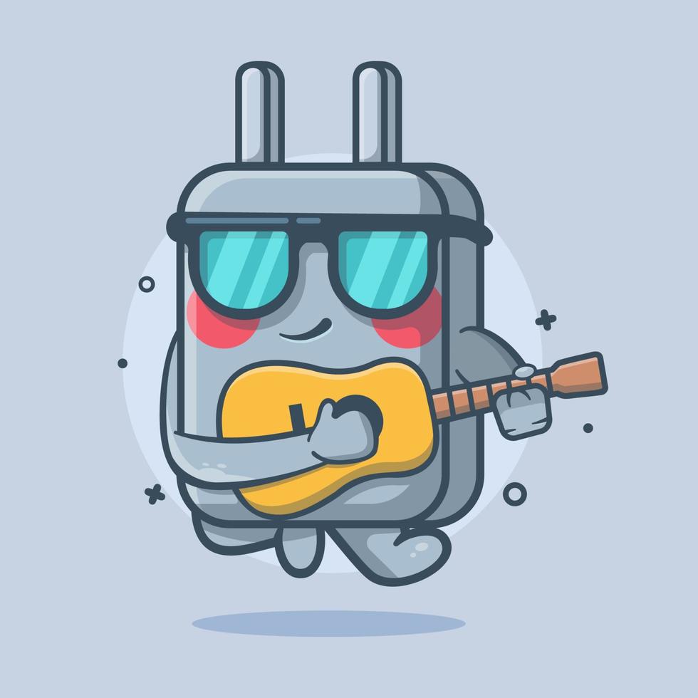 genial mascota de personaje de cargador de teléfono inteligente tocando guitarra dibujos animados aislados en diseño de estilo plano vector