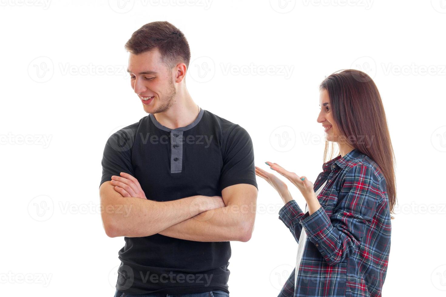 cheerful young couple having fun and laughing photo