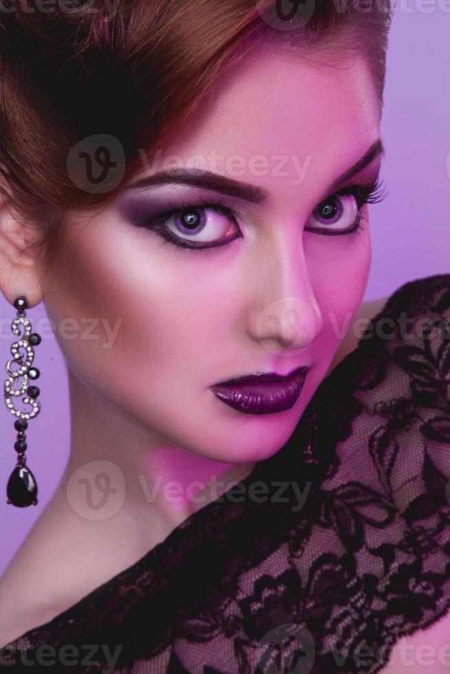 Close up portrait of elegance fashion model with healthy skin in studio photo