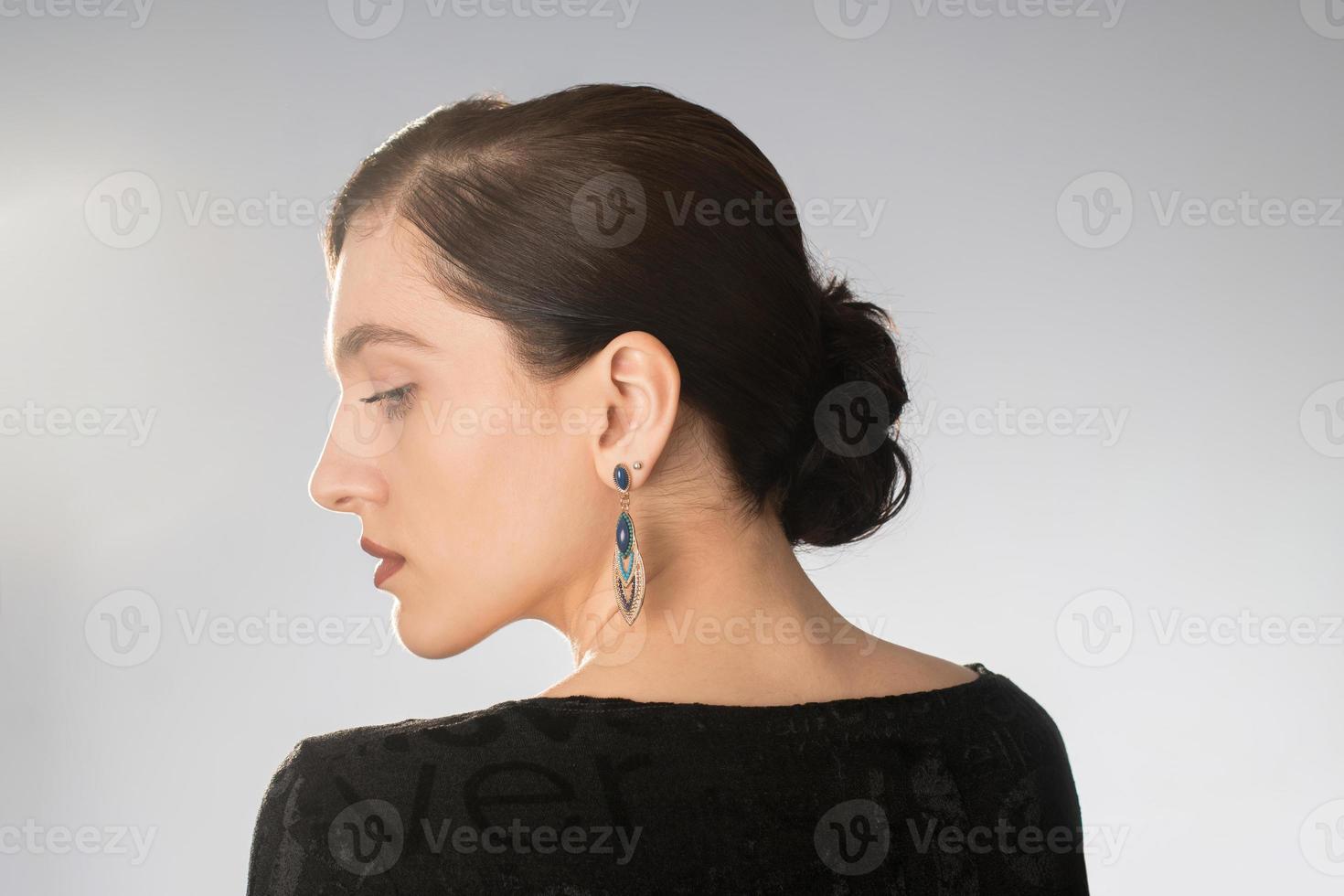 Beauty young girl with short hair in studio photo