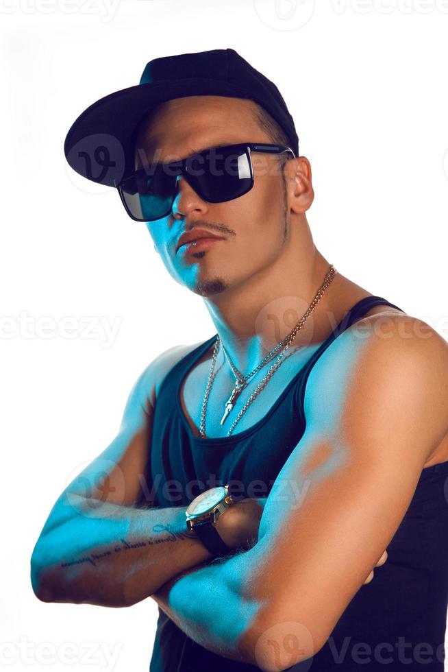 Glamour man in studio on white background photo