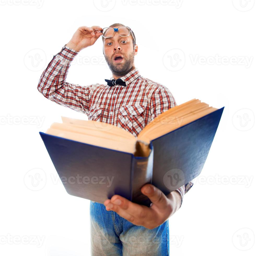 Beauty unshaven neard reading book photo