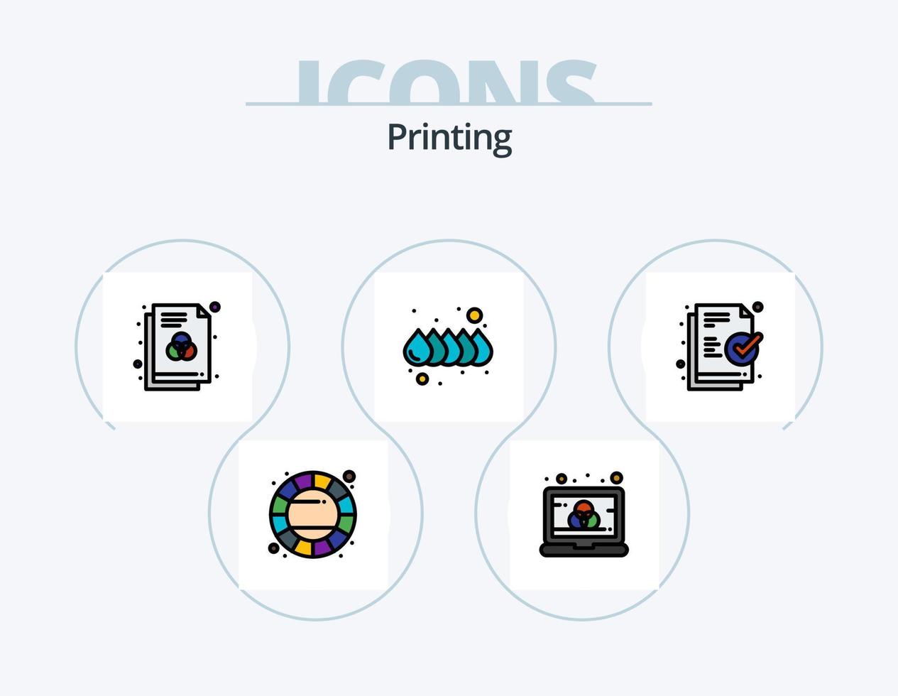 diseño de icono de paquete de 5 iconos llenos de línea de impresión. . ordenador portátil. compensar. computadora. RGB vector