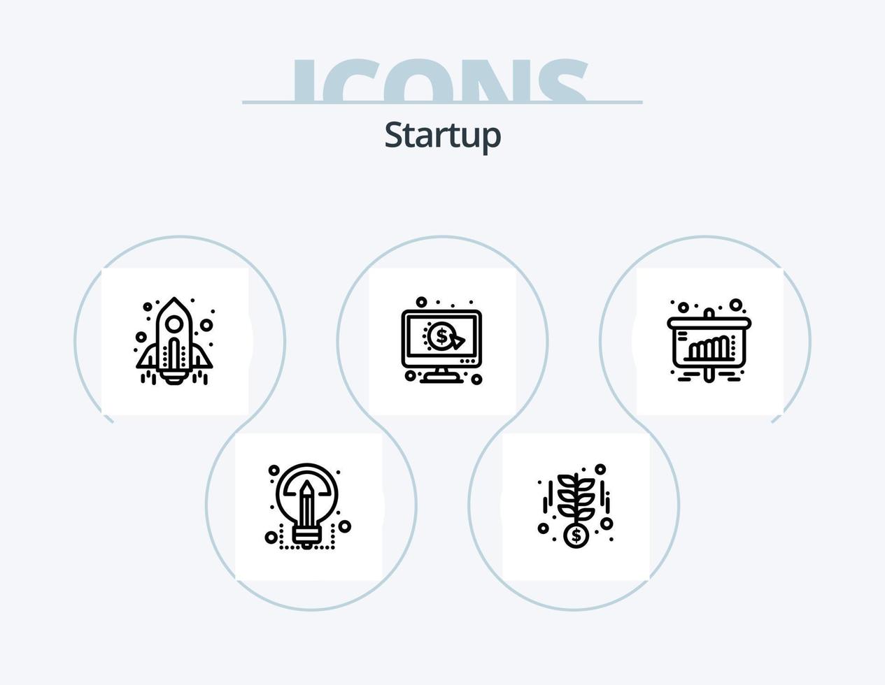 Startup Line Icon Pack 5 Icon Design. market. income. play. growth. crowd funding vector