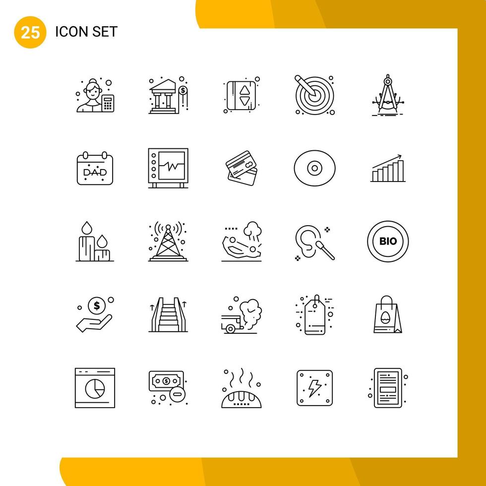 Modern Set of 25 Lines Pictograph of precision creativity money creative arrow Editable Vector Design Elements