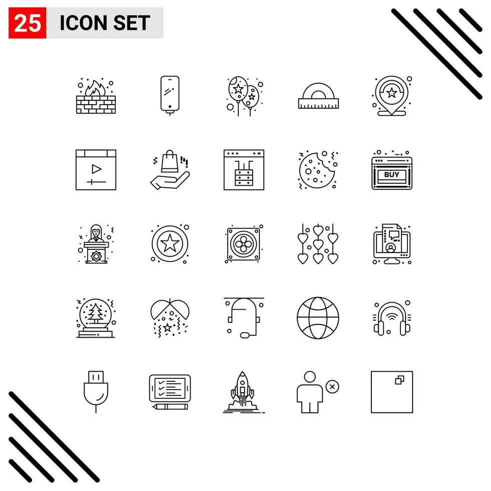 Set of 25 Modern UI Icons Symbols Signs for number geometry battery education design Editable Vector Design Elements