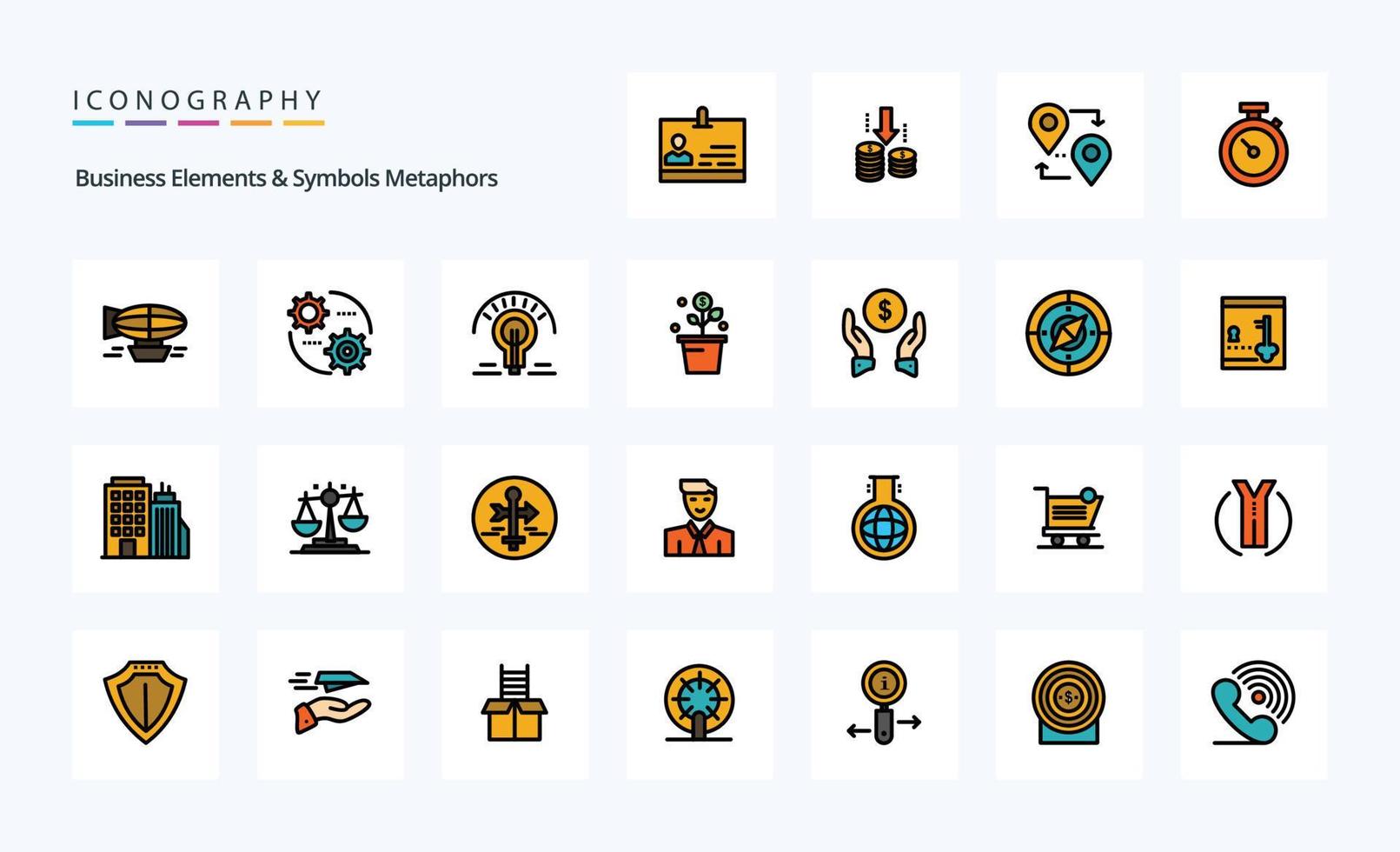25 Business Elements And Symbols Metaphors Line Filled Style icon pack vector