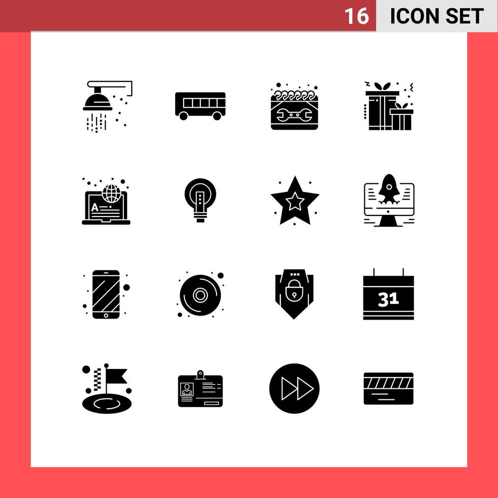 Set of 16 Vector Solid Glyphs on Grid for learning international construction xmas christmas Editable Vector Design Elements