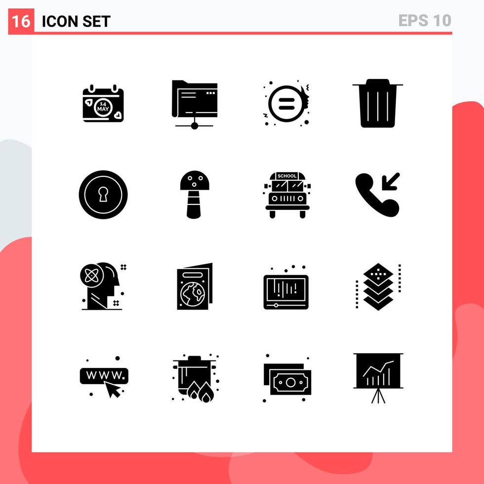 Modern Set of 16 Solid Glyphs Pictograph of food private feminism keyhole recycle Editable Vector Design Elements