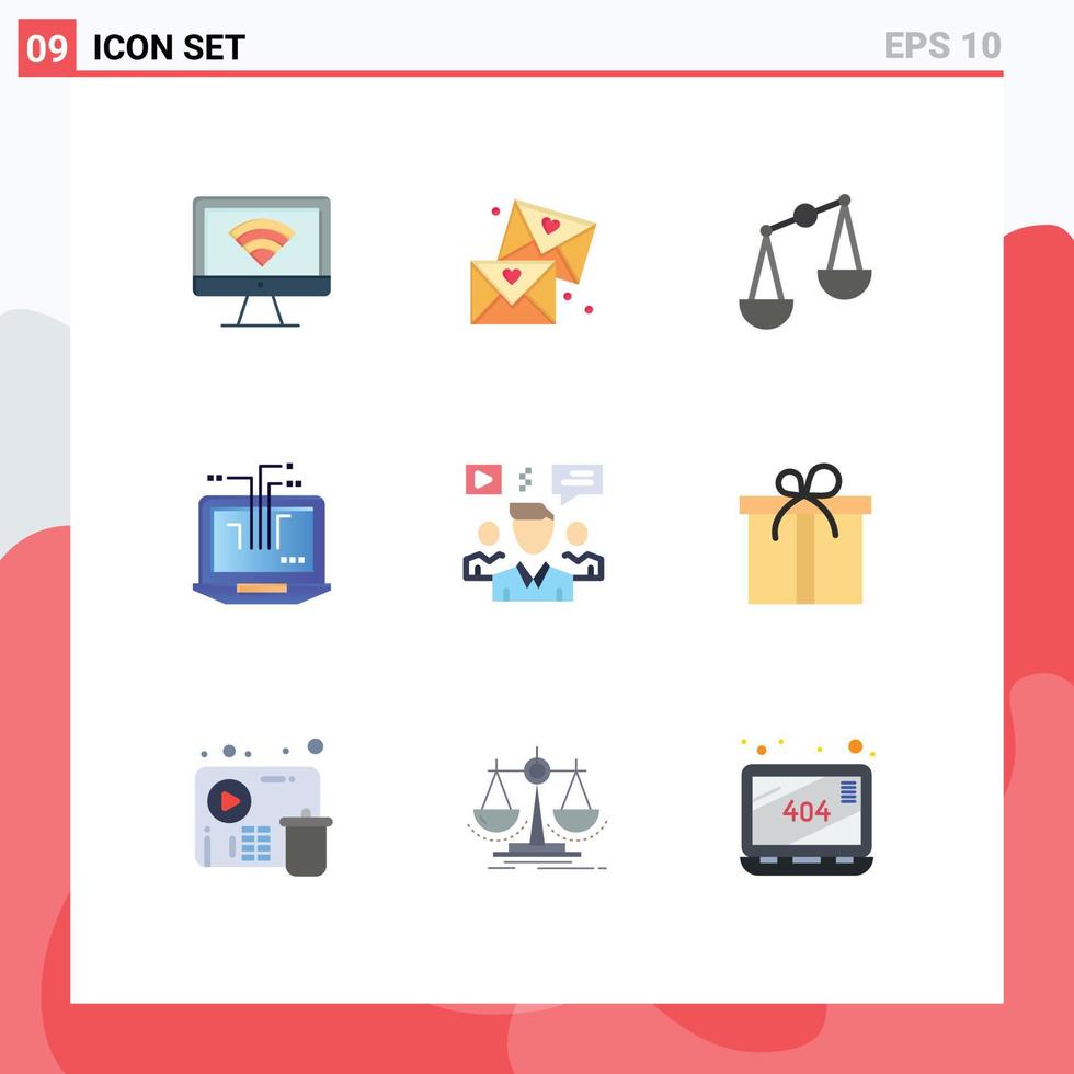 Editable Vector Line Pack of 9 Simple Flat Colors of chat user balance hardware network Editable Vector Design Elements