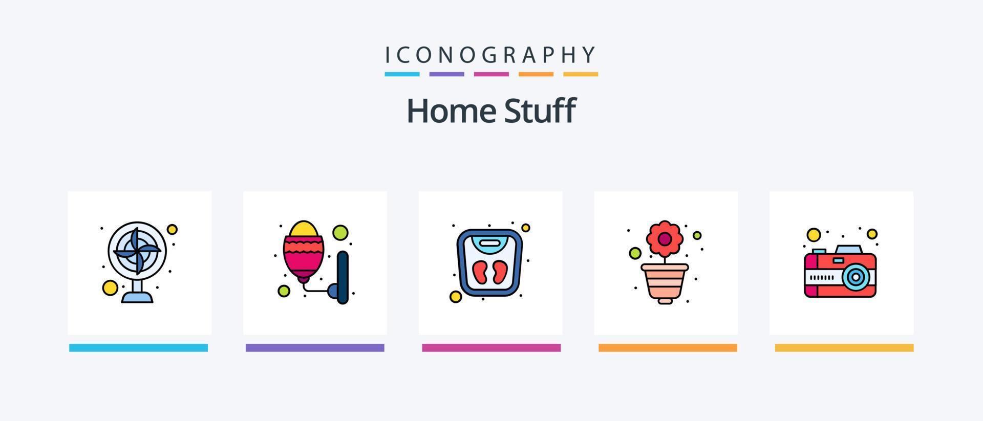 Home Stuff Line Filled 5 Icon Pack Including design. bed. refrigerator. freezer. Creative Icons Design vector
