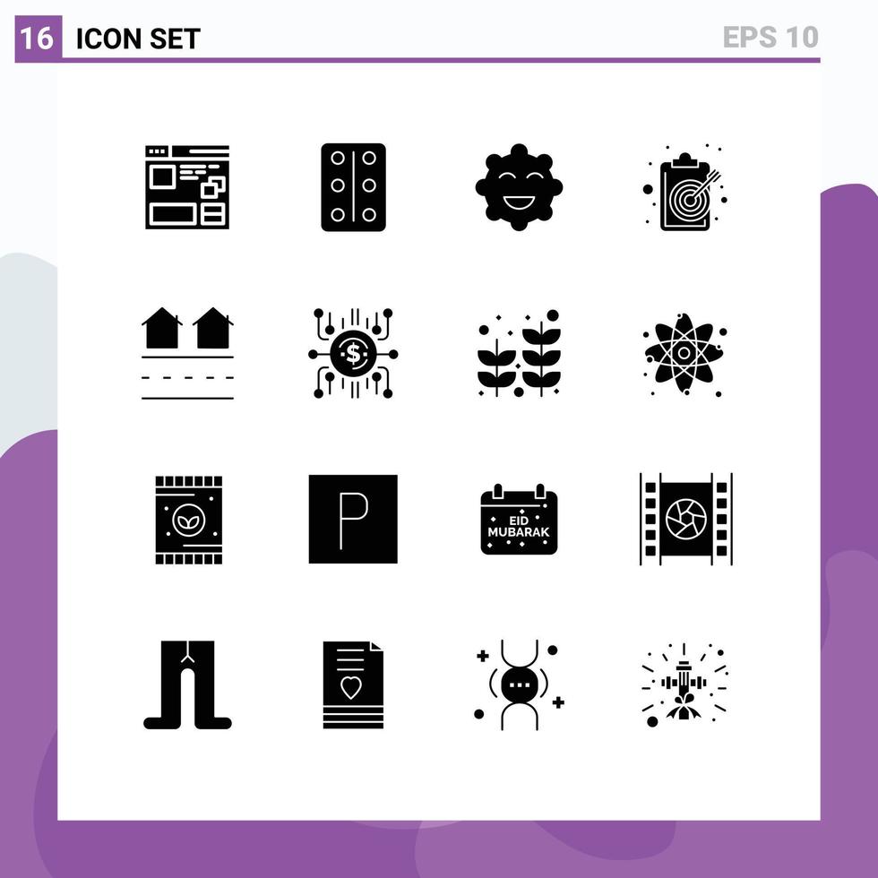 16 Universal Solid Glyphs Set for Web and Mobile Applications houses target cookie objective clipboard Editable Vector Design Elements