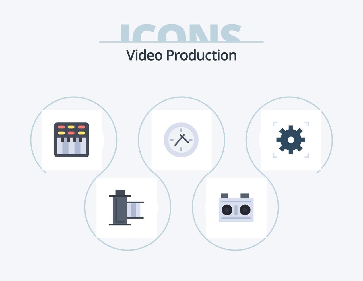 diseño de iconos de paquete de iconos planos de producción de video 5. video. reloj. fotografía. hora. sonar vector