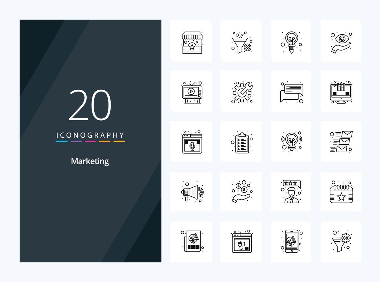 20 icono de esquema de marketing para presentación vector