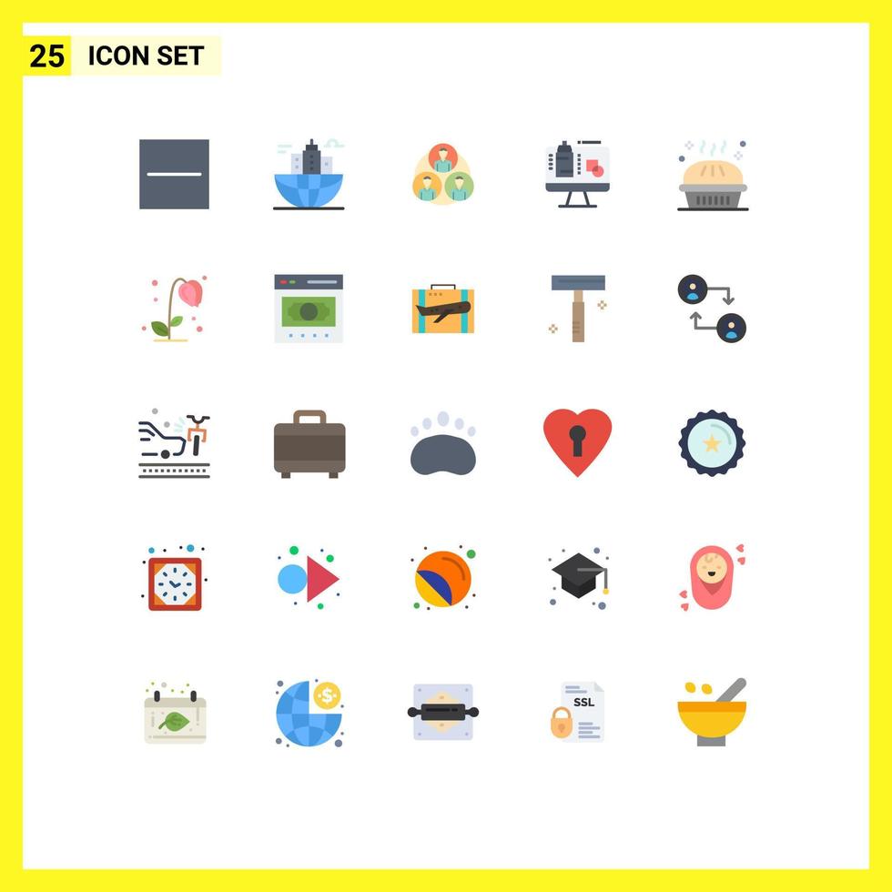 Universal Icon Symbols Group of 25 Modern Flat Colors of bakery data headquarter screen circle Editable Vector Design Elements