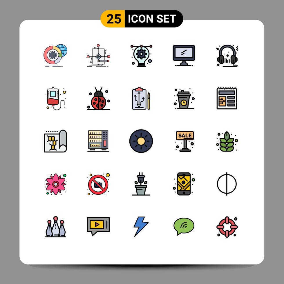 Editable Vector Line Pack of 25 Simple Filled line Flat Colors of imac monitor pattern computer designing Editable Vector Design Elements