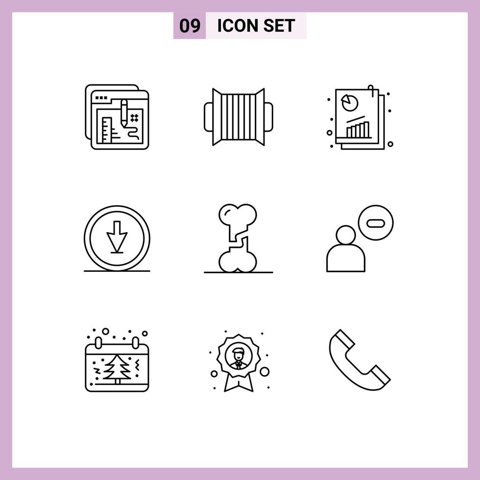 Editable Vector Line Pack of 9 Simple Outlines of navigation direction music arrow seo analysis Editable Vector Design Elements