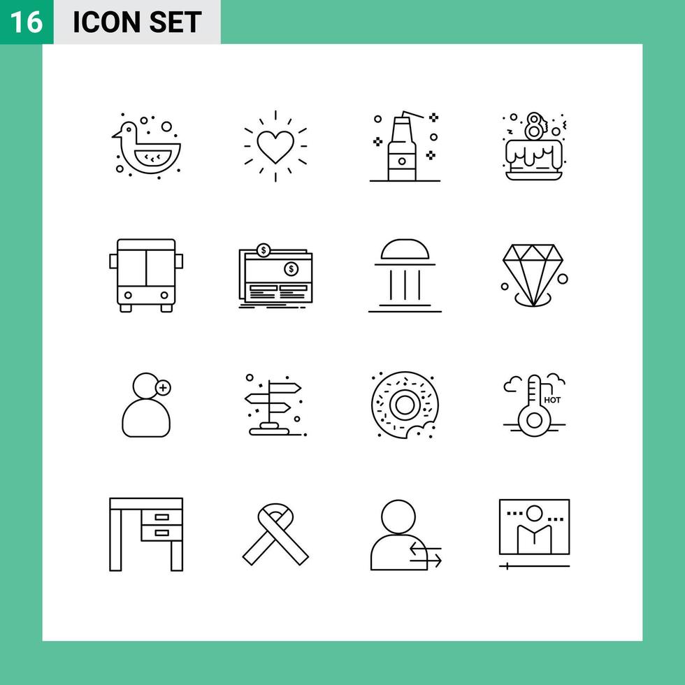 Stock Vector Icon Pack of 16 Line Signs and Symbols for transport automobile bottle celebrate day Editable Vector Design Elements