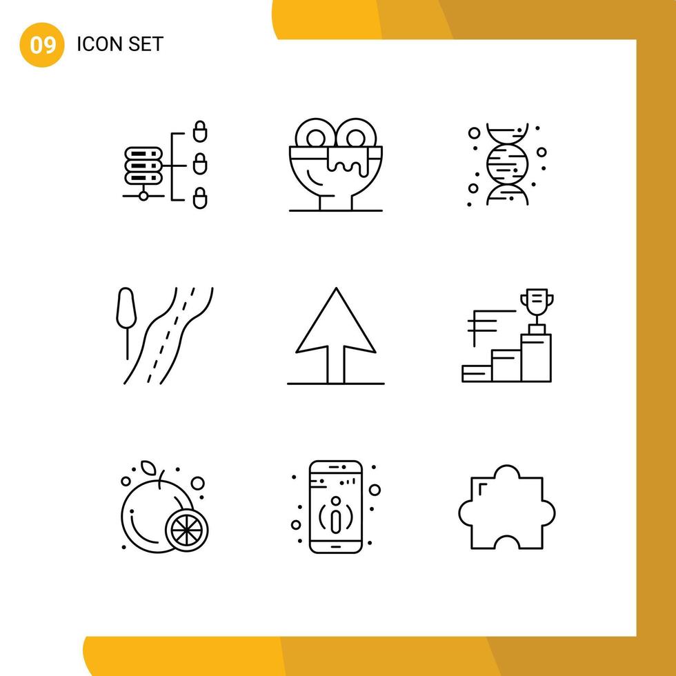 Group of 9 Modern Outlines Set for trophy achievements chemistry cursor route Editable Vector Design Elements