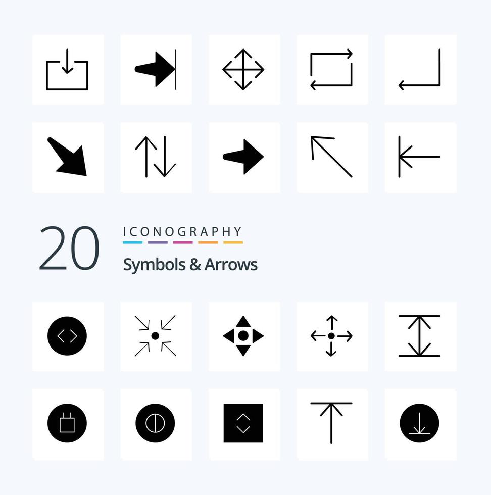 20 símbolos flechas paquete de iconos de glifos sólidos como flechas creencias navegar flechas antiguas vector