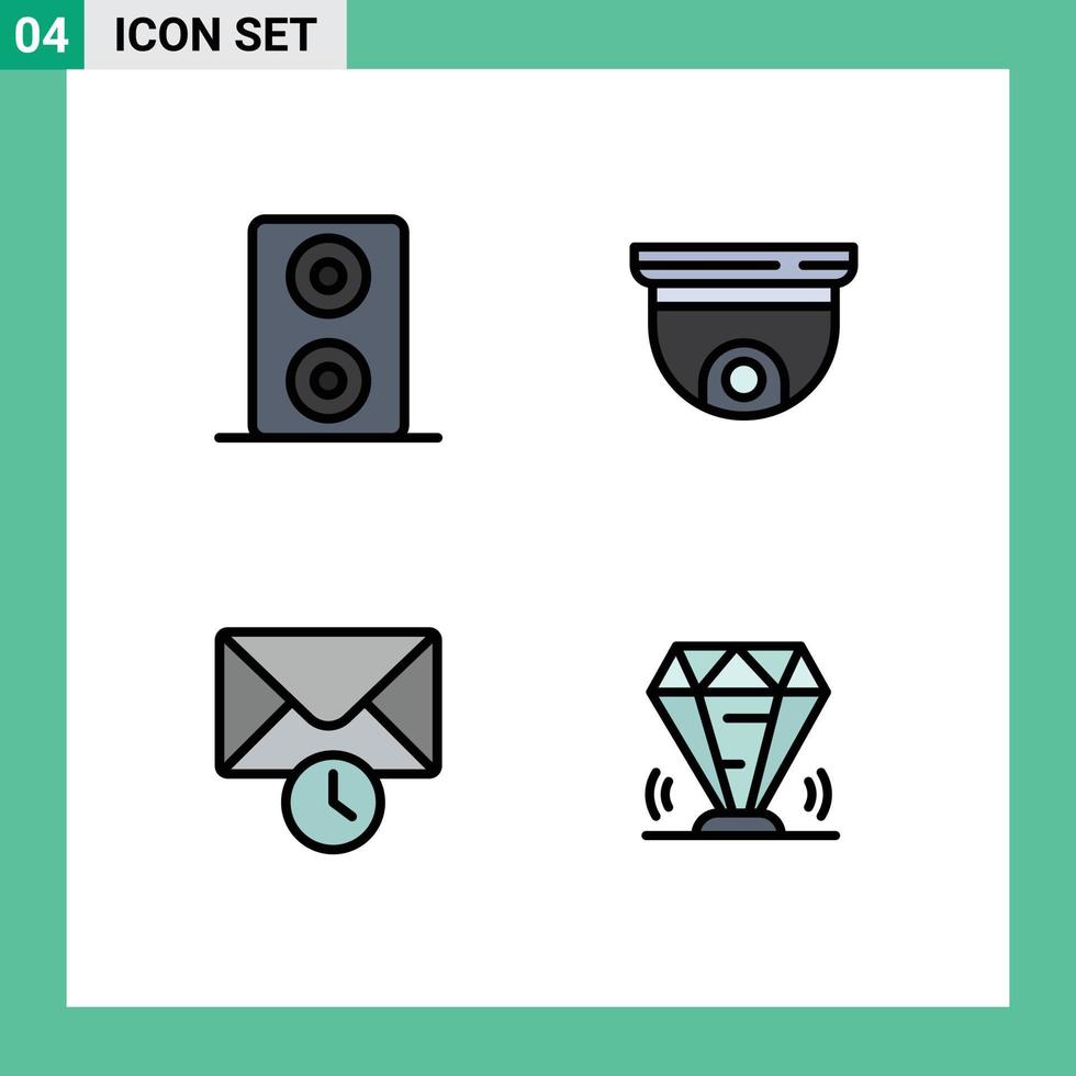 Filledline Flat Color Pack of 4 Universal Symbols of speakers diamond roof history gem Editable Vector Design Elements