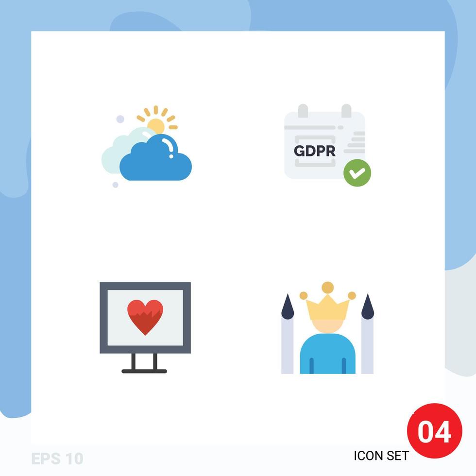 Universal Icon Symbols Group of 4 Modern Flat Icons of cloud pulse sun calendar idol Editable Vector Design Elements