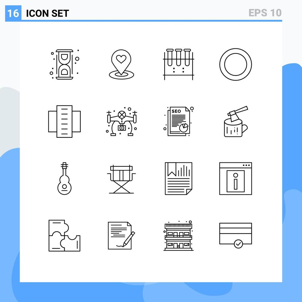 Set of 16 Modern UI Icons Symbols Signs for shim gasket pin test tube lab flask Editable Vector Design Elements