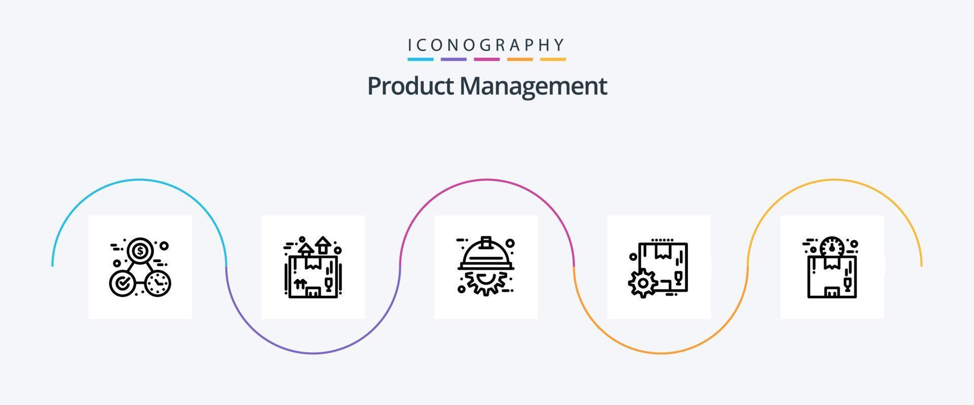 Product Management Line 5 Icon Pack Including box. gear. packaging. configuration. project vector