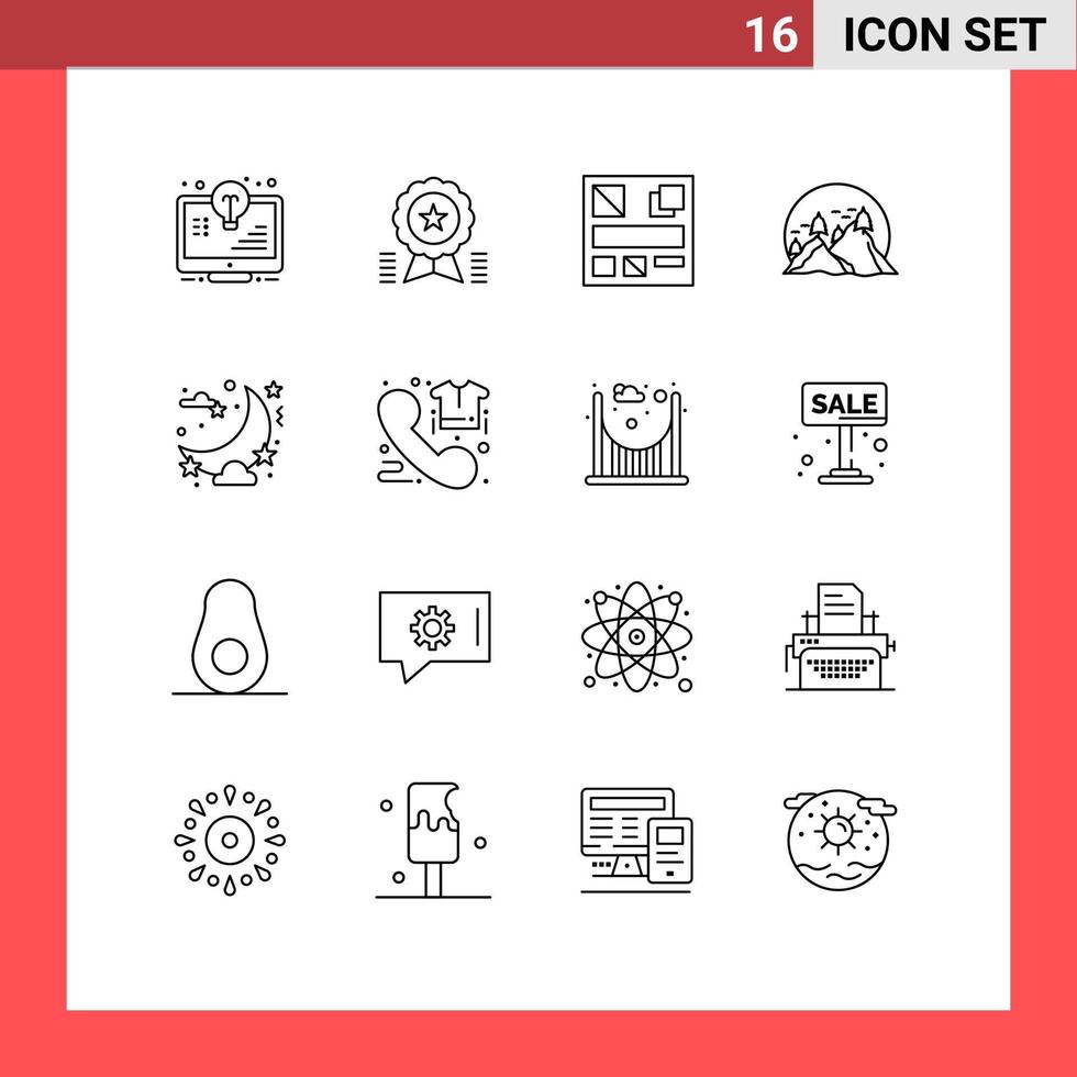 16 Outline concept for Websites Mobile and Apps sun nature medal landscape web Editable Vector Design Elements