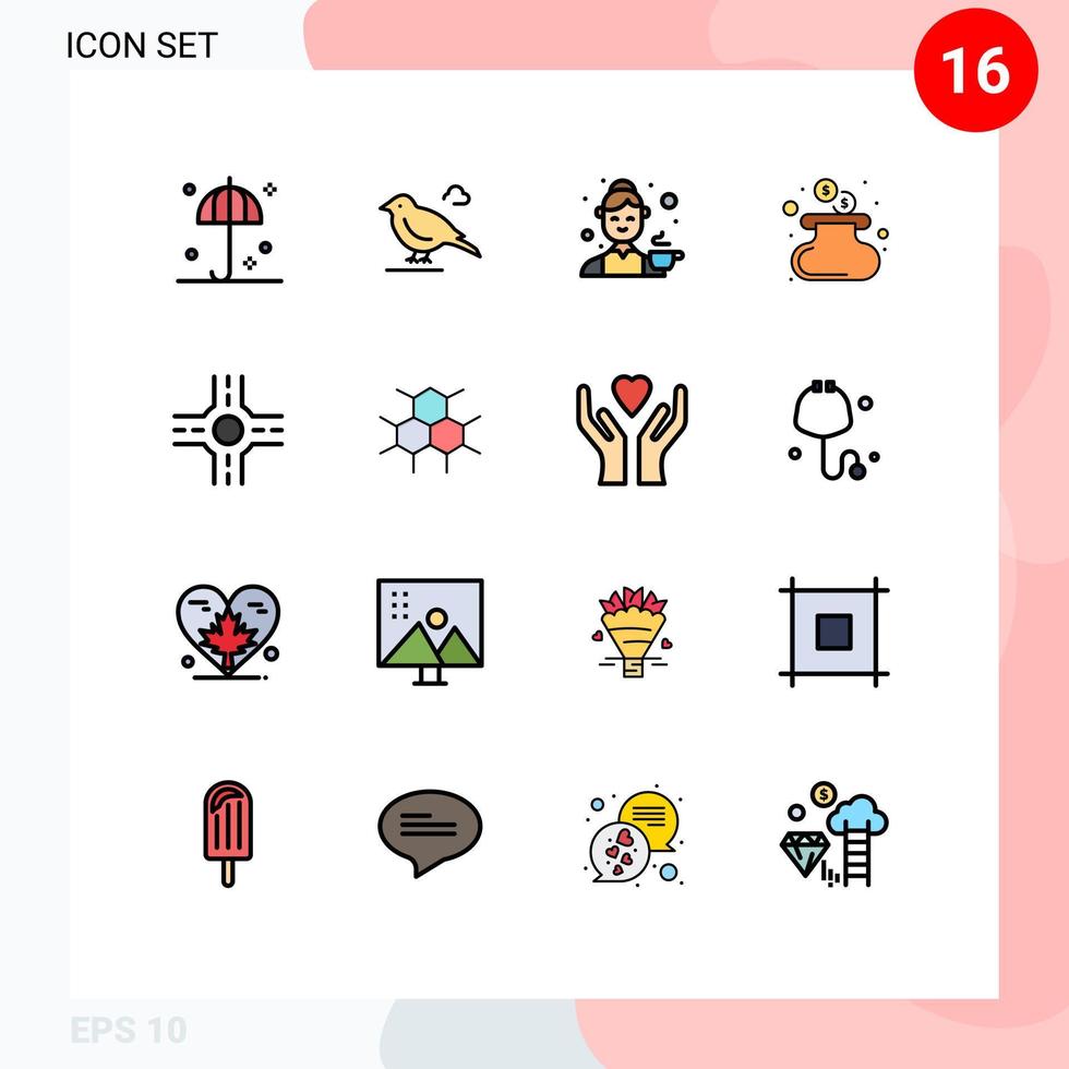16 User Interface Flat Color Filled Line Pack of modern Signs and Symbols of molecular purse avatar money tea Editable Creative Vector Design Elements