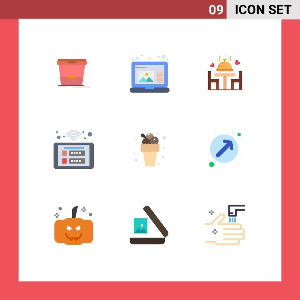9 Flat Color concept for Websites Mobile and Apps meal wifi love smart control Editable Vector Design Elements