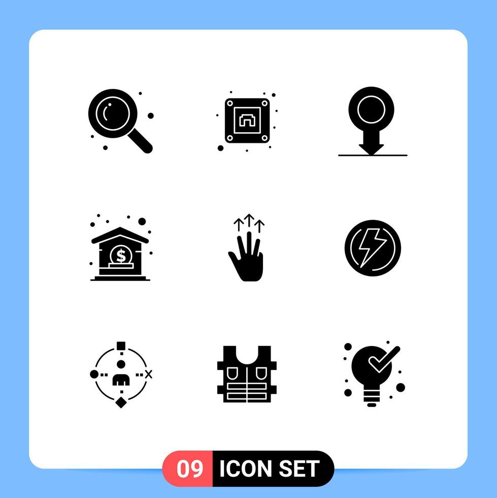 Modern Set of 9 Solid Glyphs Pictograph of touch mobile sex hand management Editable Vector Design Elements