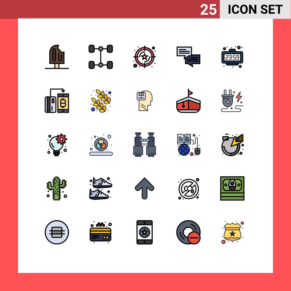 Universal Icon Symbols Group of 25 Modern Filled line Flat Colors of time minute service clock communication Editable Vector Design Elements
